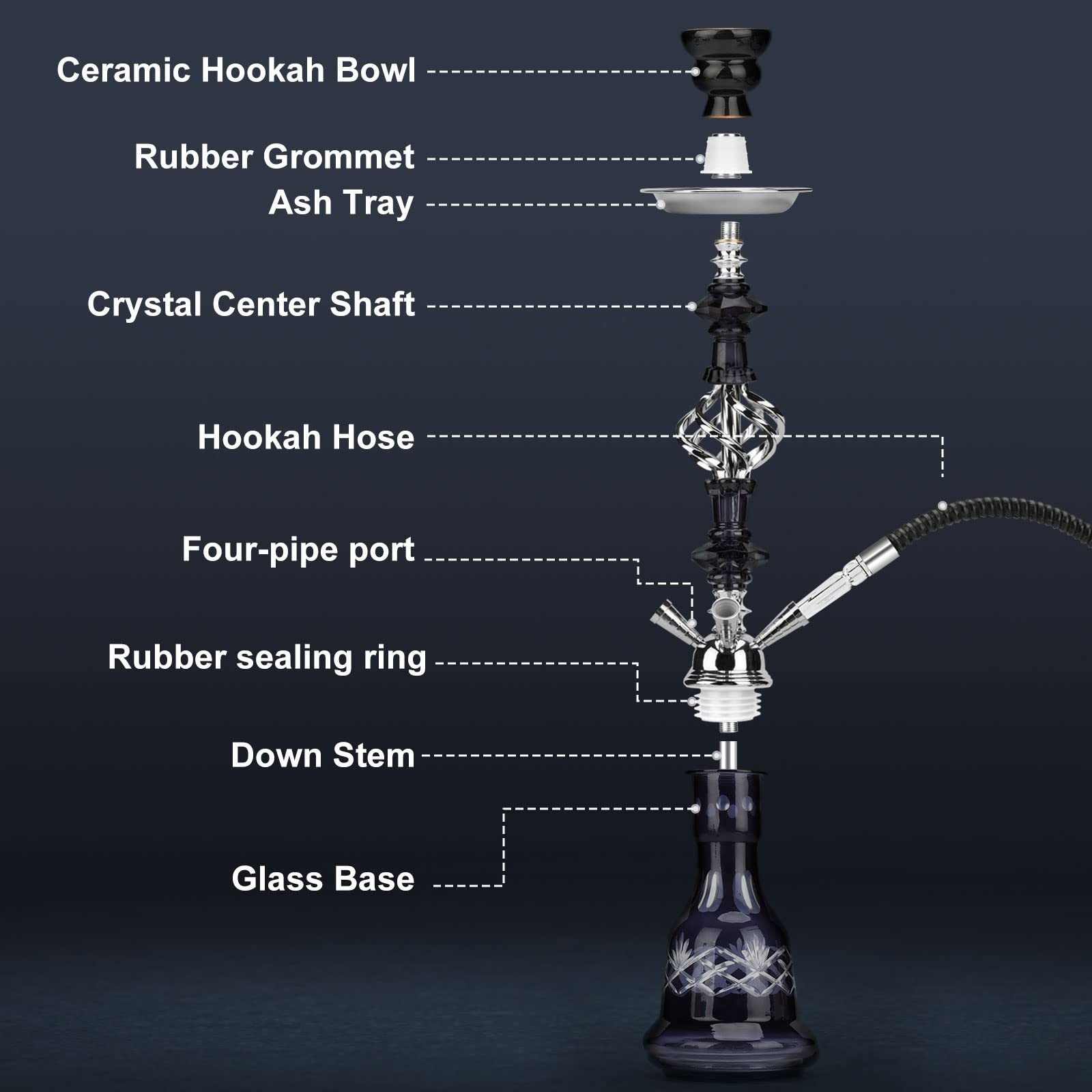 Hookah Set With Everything 4 Hose – GRENAOH 22 Hookah Shisha set with Glass Vase