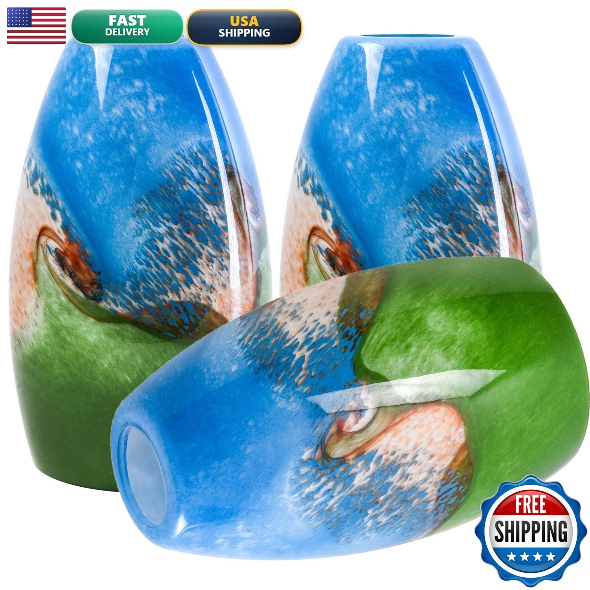 GO&SO Blue-green Glass Lamp Shade 3Pcs,7.8&Prime; H X 4&Prime; D,Oval Pendant Light