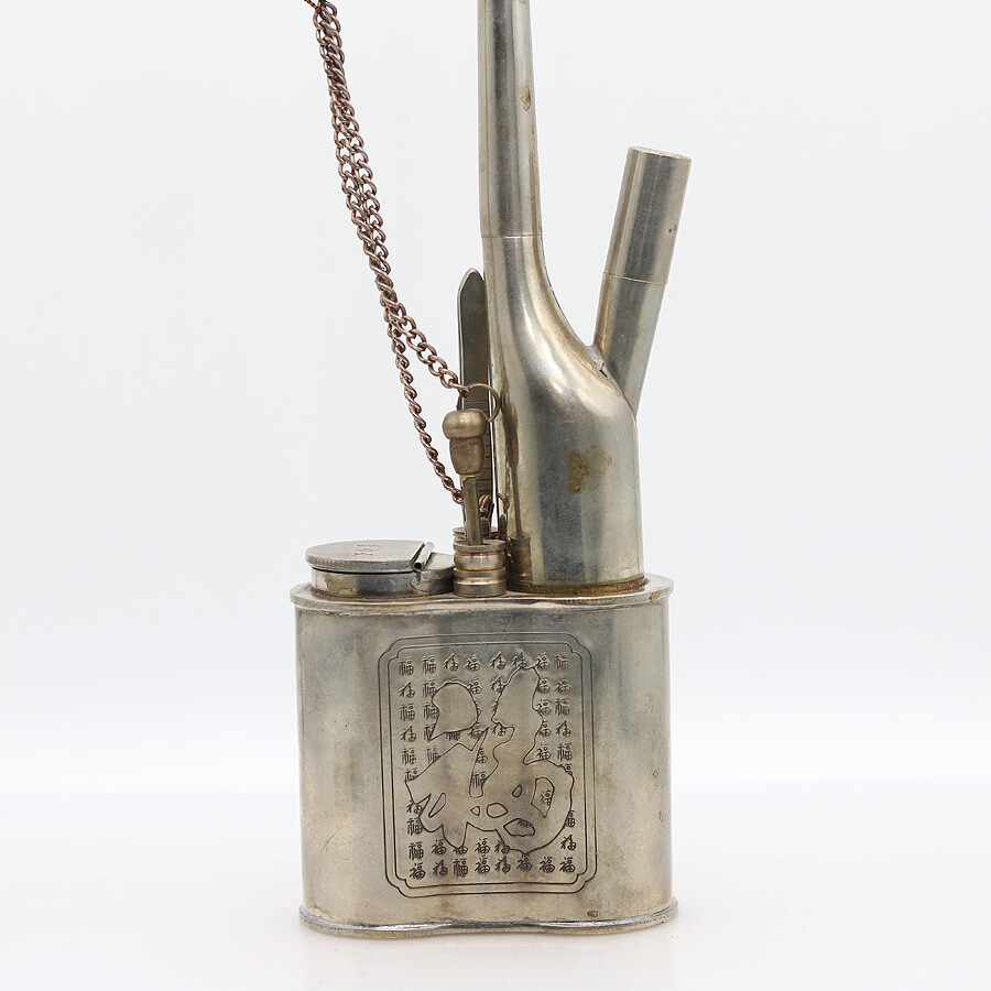 11.8inch Chinese Old Handmade Tibetan Silver Carving Hookah Pipe