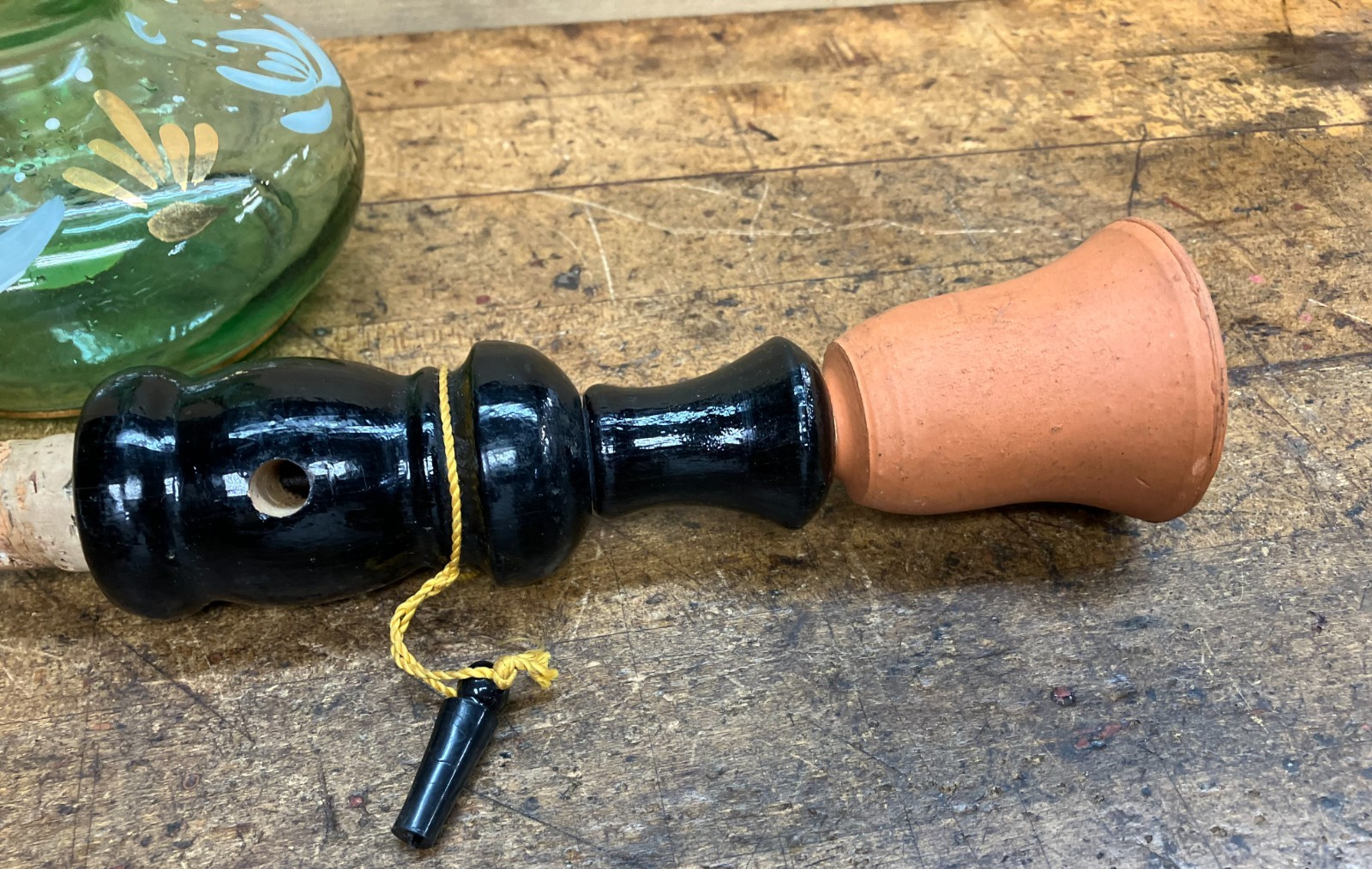 1970&rsquo;s Brebbia Italy Green Glass Hookah -Clay Bowl