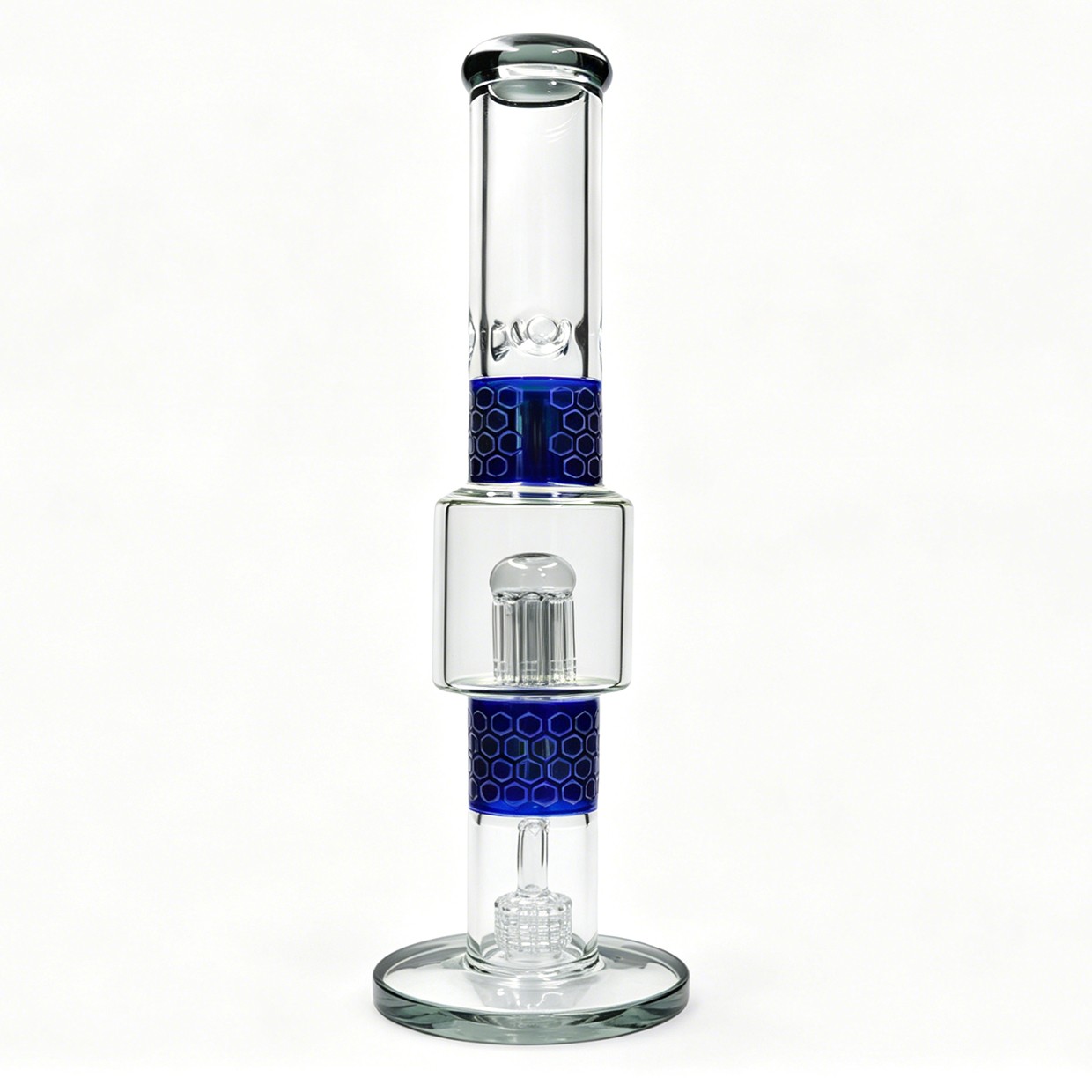 Silver Fumed 16in Glass Bong Water Pipes Smoking Sandblasted Honeycomb Bong 14mm