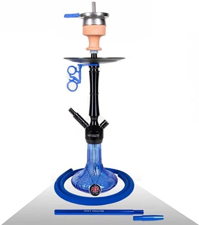 Blue Hookah Glass Pipe Smoking Shisha Narghile Metal New German Hukka Chicha