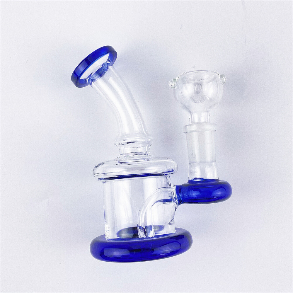 4&Prime; Blue Mini Glass Bong Diffused Perc Premium Quality Water Pipe Hookah Bubbler