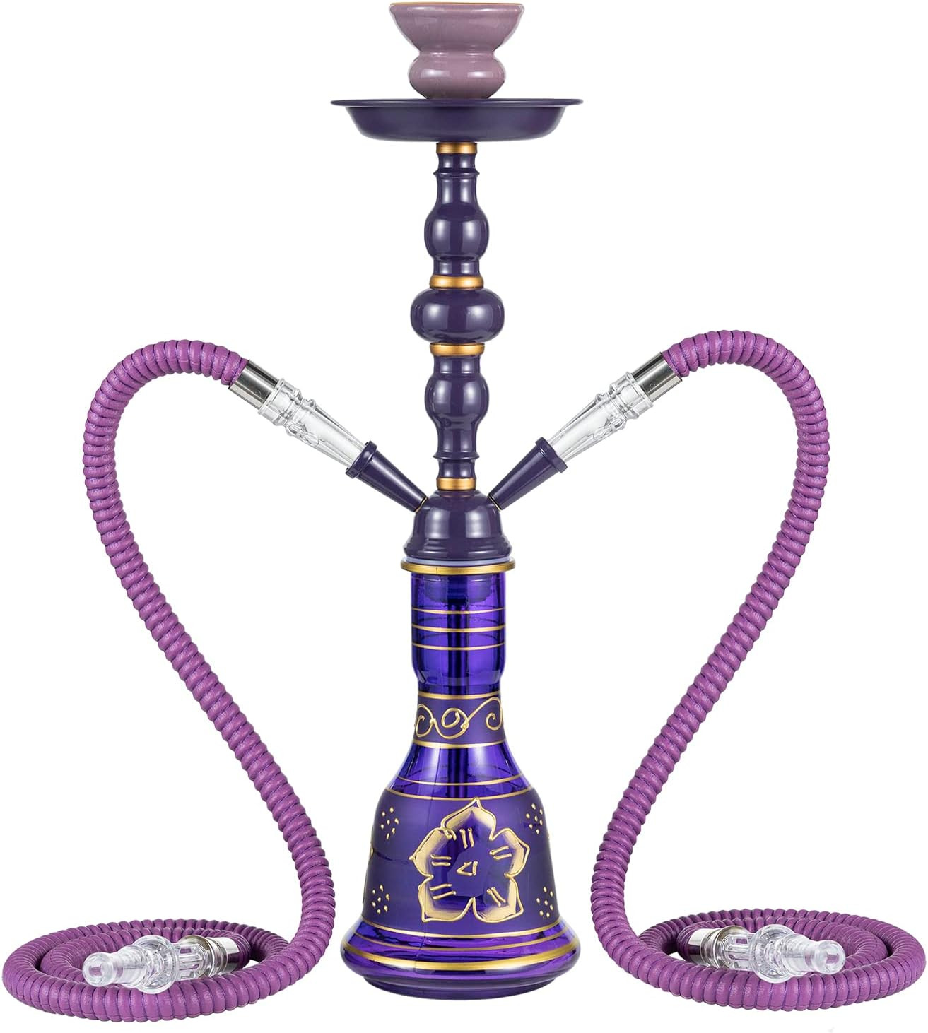 20&Prime; Hookah Set – 2 Hose Premium Shisha Hookah Kit with Glass Vase, Ceramic Bowl