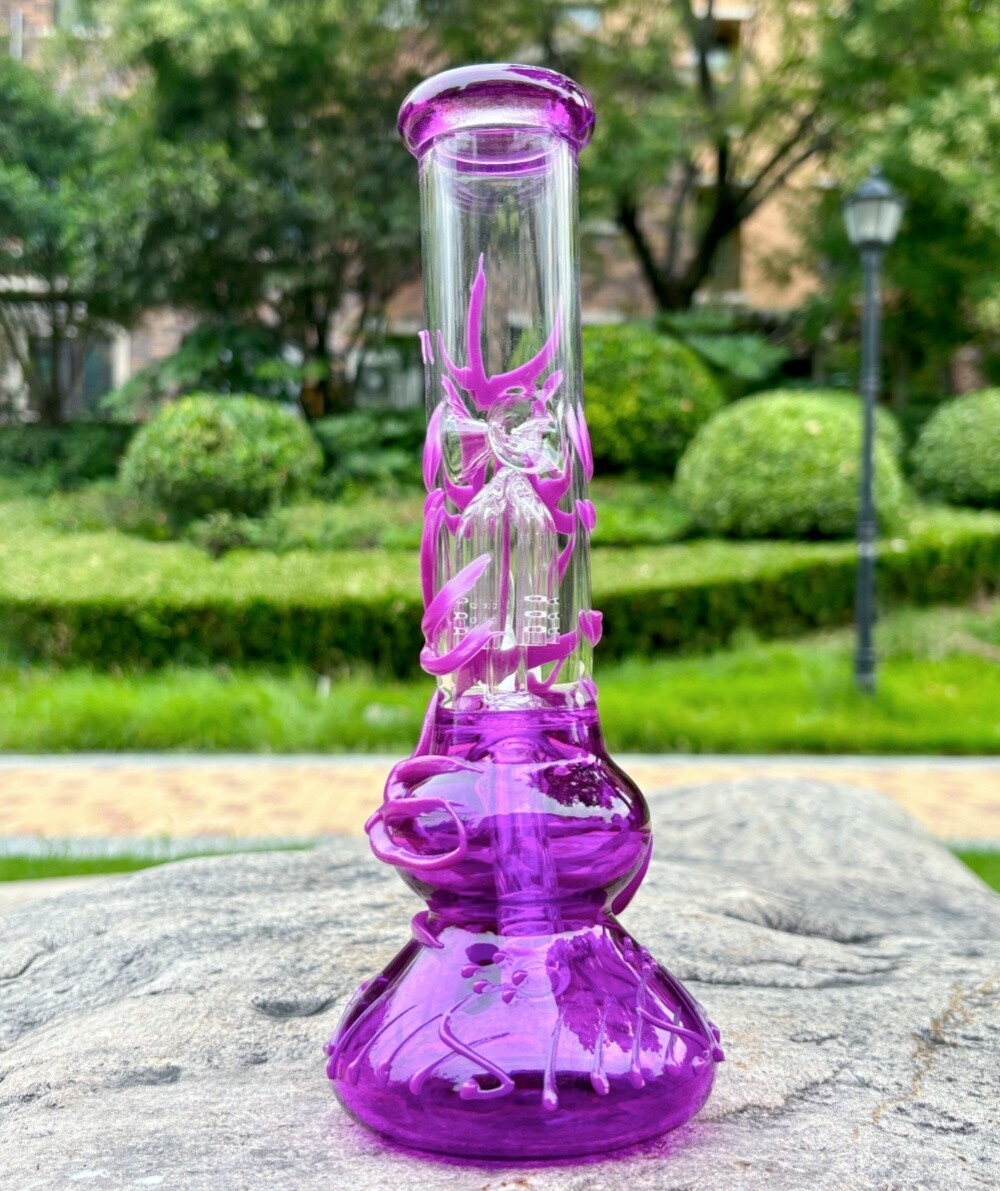 10&Prime; Glass Bong Glow in the Dark Tobacco Bubbler Smoking Water Pipe Purple W/Bowl