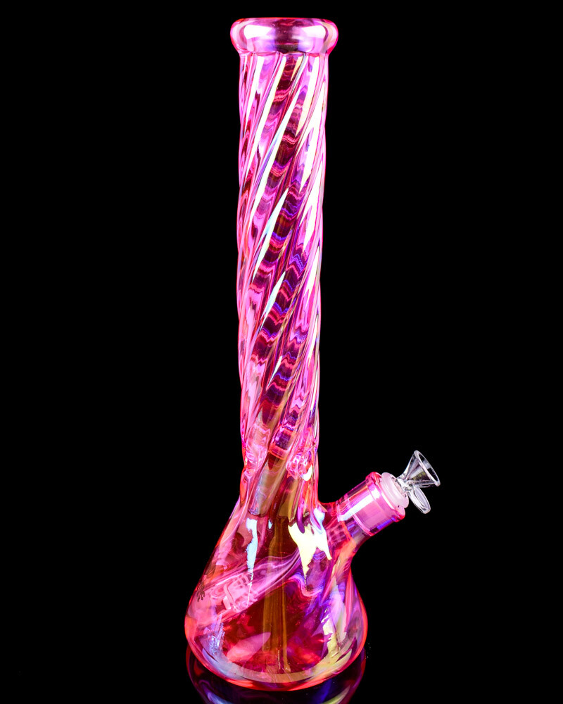 16&Prime; Inch THICK PINK Iridescent Beaker BONG GIRLY BONG HEAVY Helix BONG *USA*