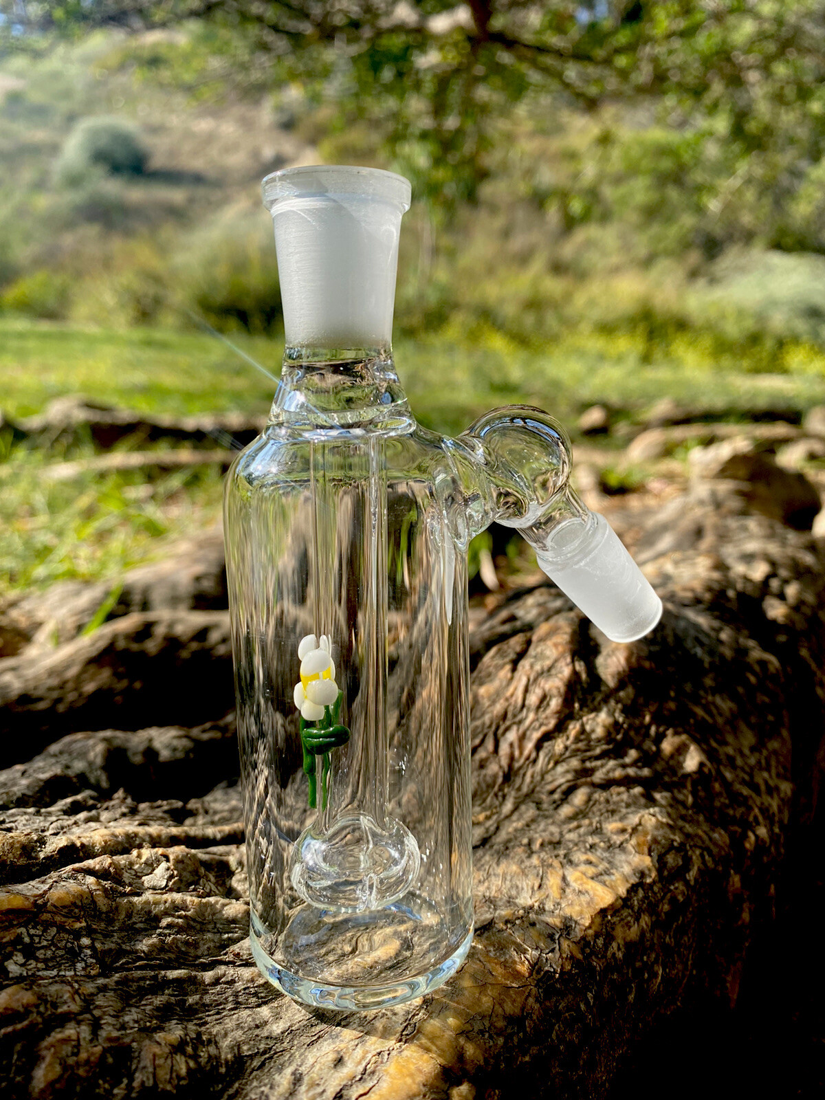 14mm Shower Head Glass Ash Catcher 45 degree (Daisy Flower)Thick Glass.