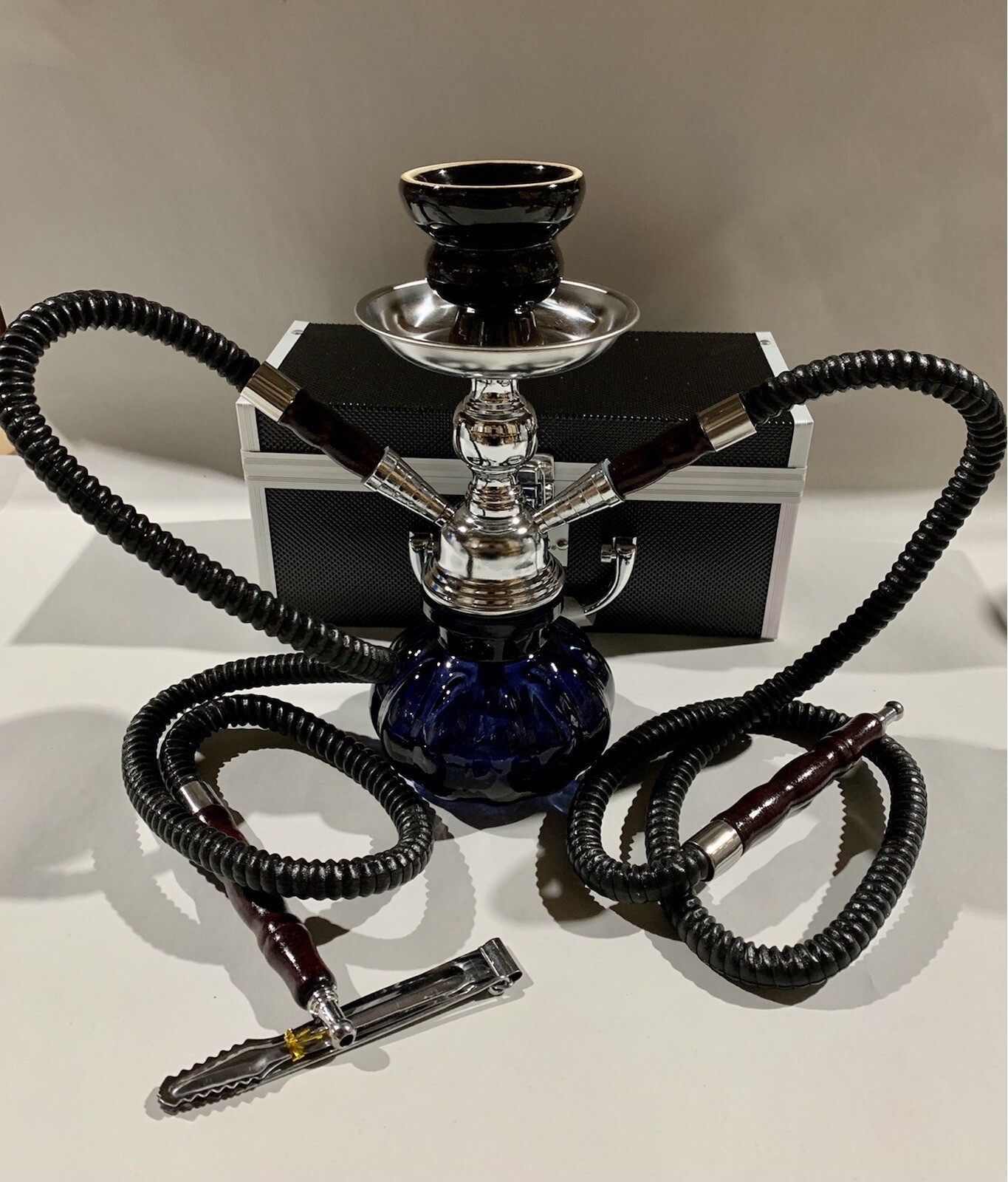 INHALE®️10 INCH 2 HOSE AVALANCHE SMALL PUMPKIN HOOKAH IN A HARD SUITCASE(BLACK)