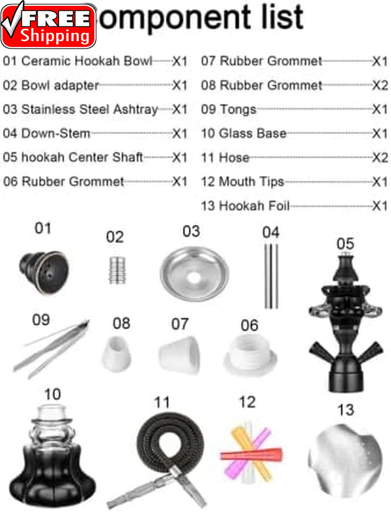 Hookah Set with Everything 14 » Shisha Hookah Complete Set – Glass Flower Vase,