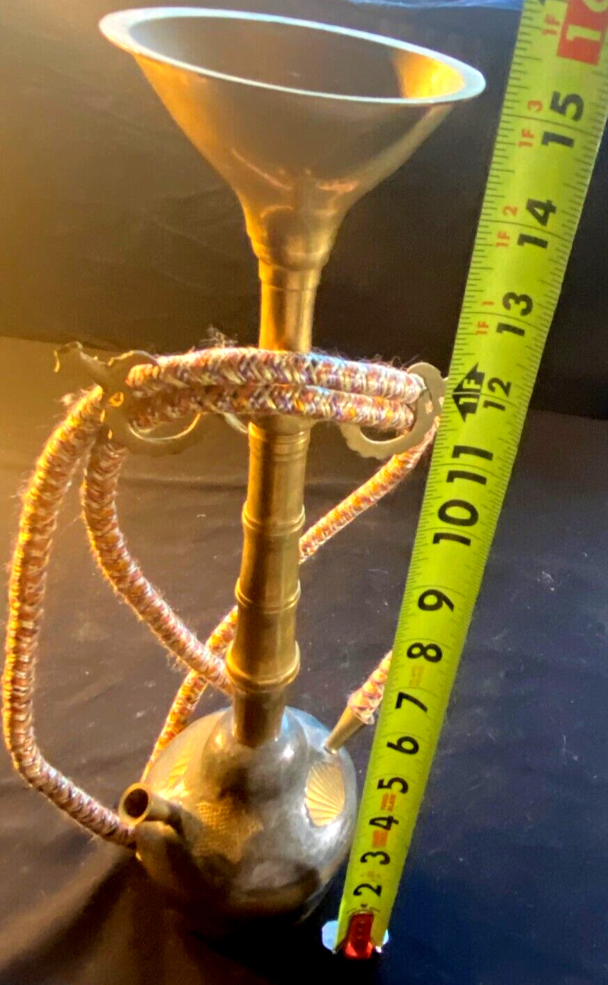 Vintage 2-Hose Metal Hookah 15&Prime; Mid-1990s Unused Decorative