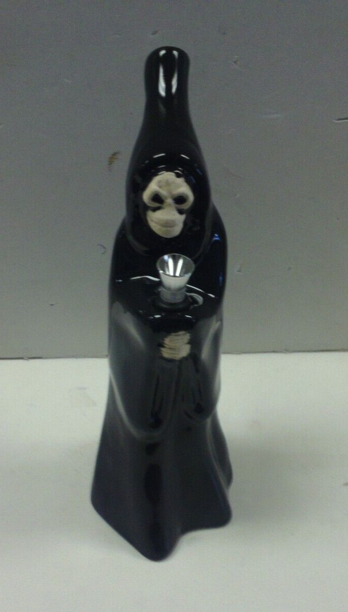 CERAMIC TOBACCO SMOKING WATER PIPE WATERPIPE GRIM REAPER 9.75&Prime; TALL DARK BLUE