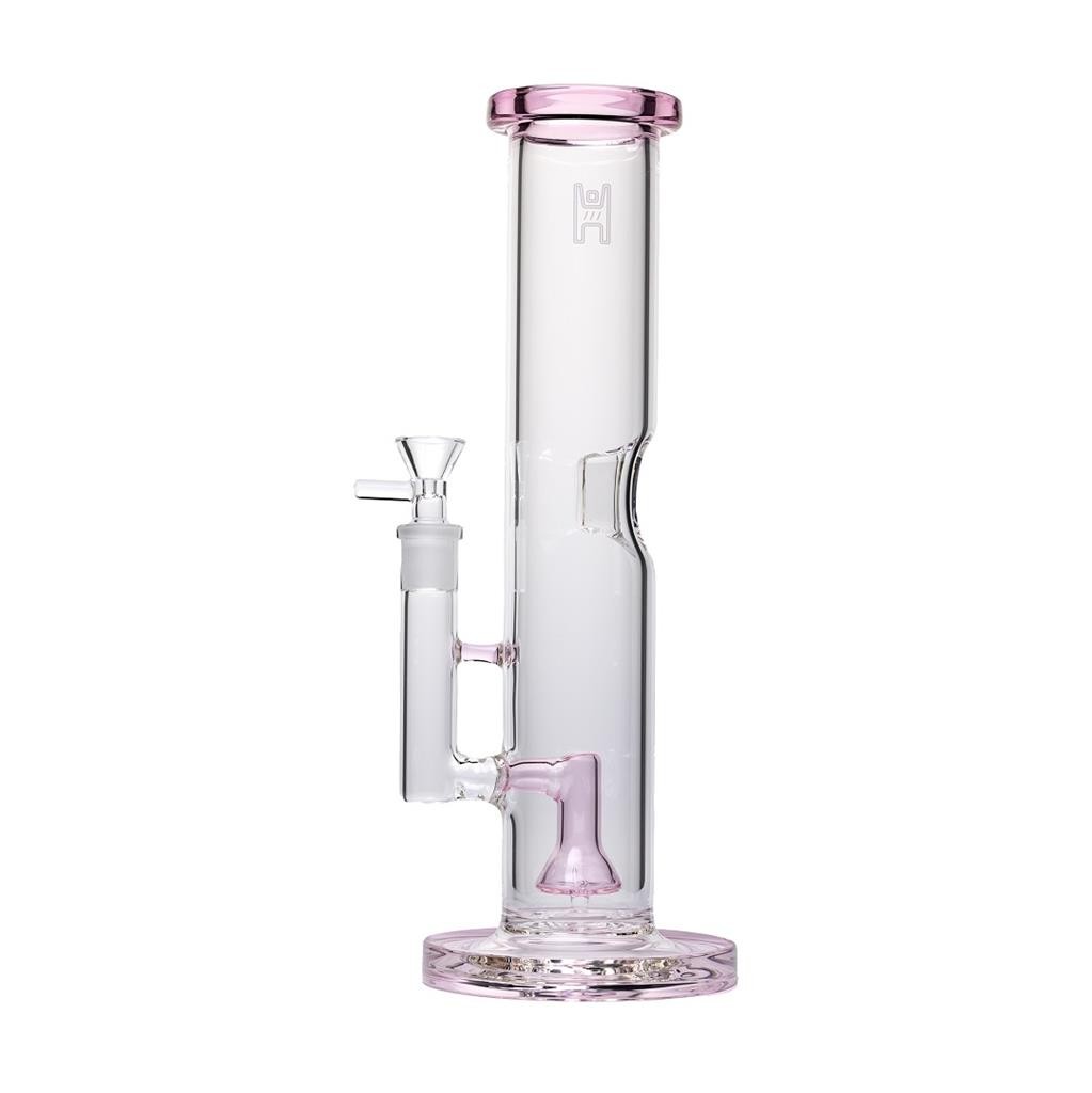 Human Grade 12&Prime; Tube Water Pipe CLEAR W PINK ACCENT Thick Boro Glass
