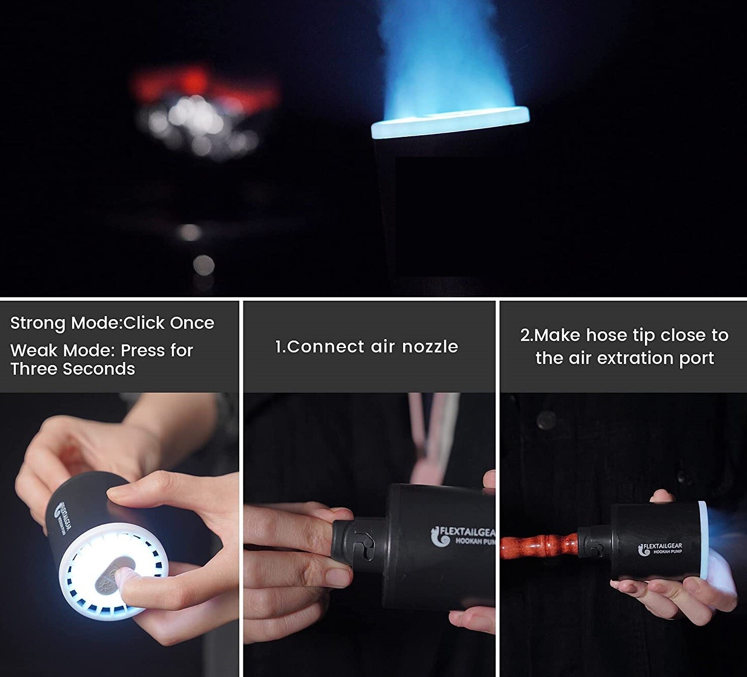 Electric Hookah Pump Mini Portable Starter Charcoal Burner Led Light Helper Kit