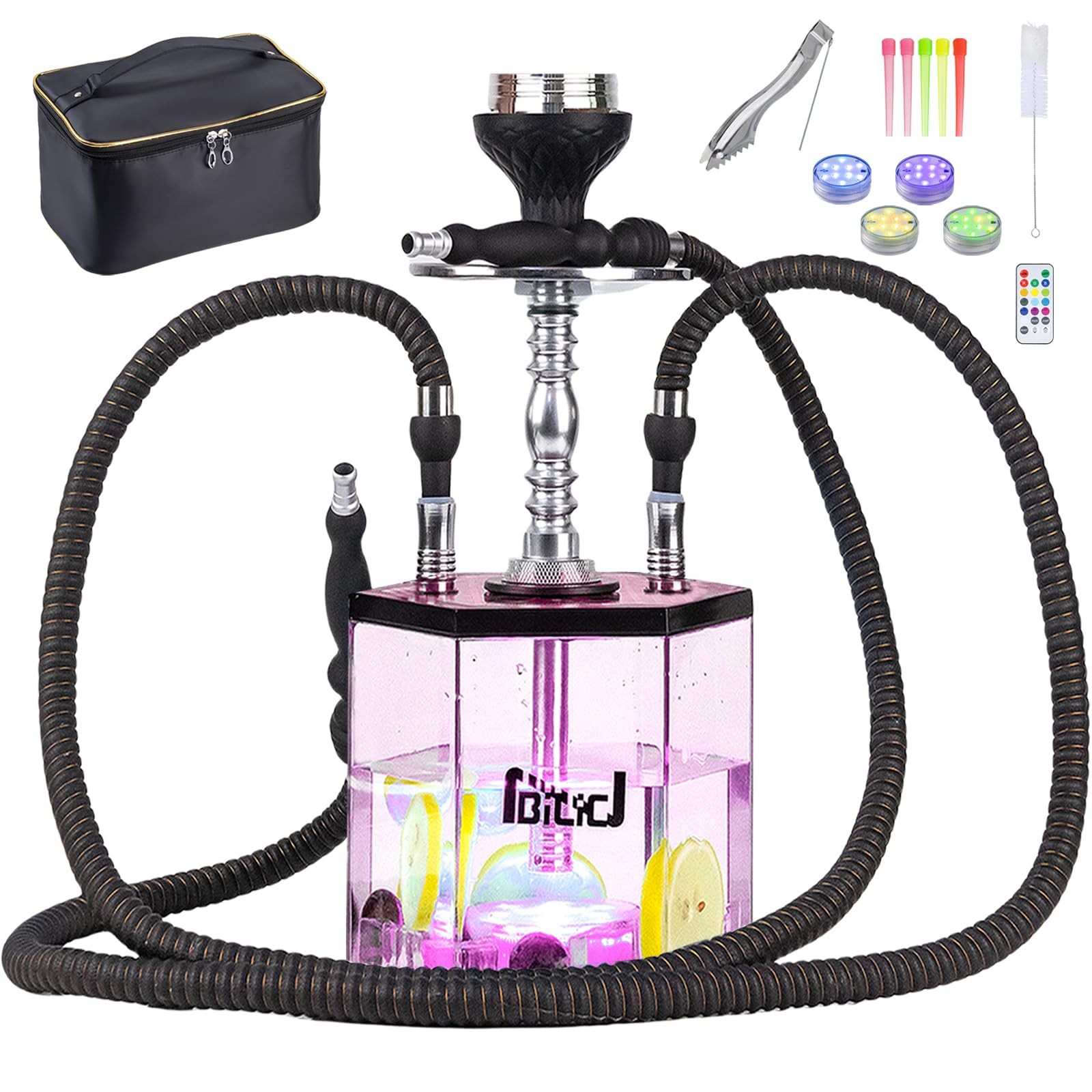 NBILIC 2 Hose Large Hookah Set – Premium Acrylic Shisha Hookah with Everythin…