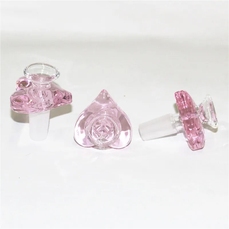 2pcs 14mm Male Pink Glass Tobacco Bowl Heart Shape Smoking Pipe Bowl Bong Joint