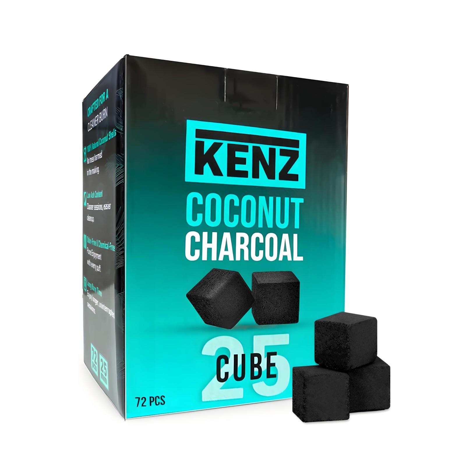 100% Natural Coconut Charcoal Cubes 25mm – Low Ash, 72 Pieces for Hookah & Grill