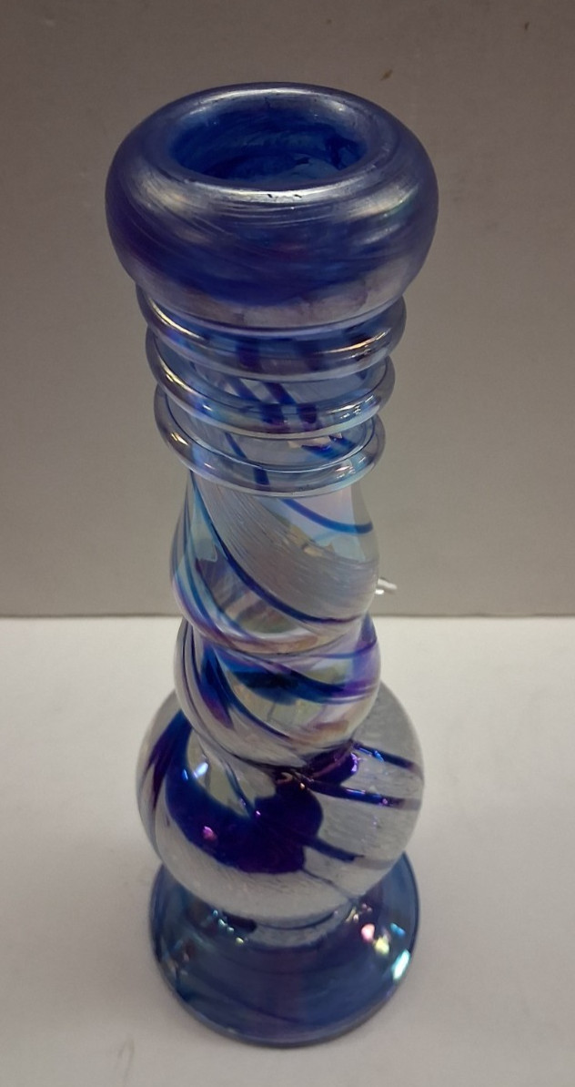 9&Prime; SOFT GLASS WATER PIPE BONG HOOKAH BUBBLE PULL BOWL CARB BLUE TWIST NEW 085