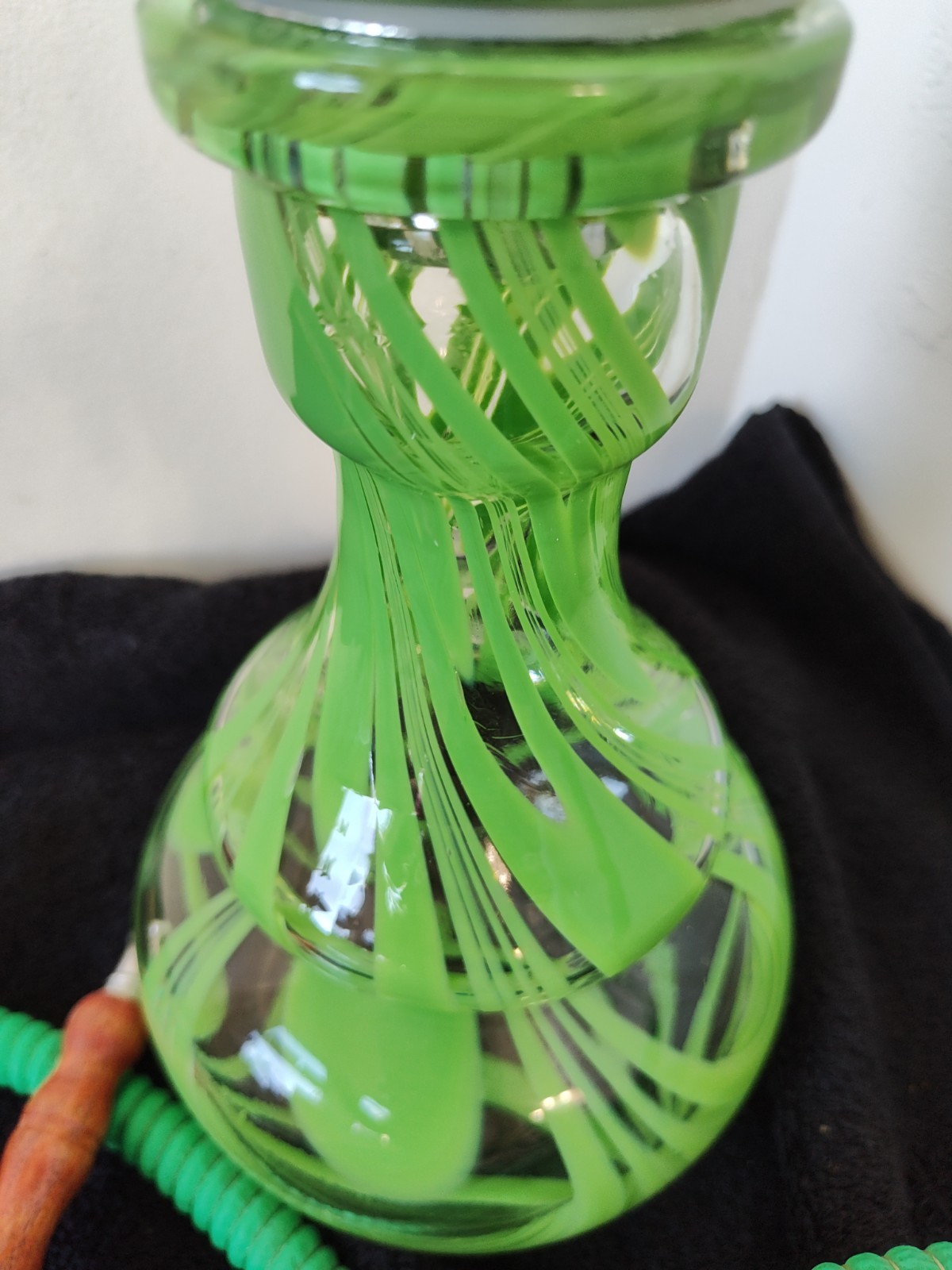 Green & clear glass Hookah with two hoses