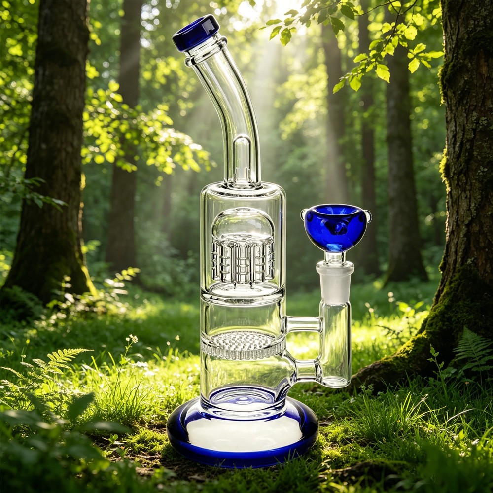 Heavy Glass Bong Shisha Percolate Hookah Water Pipe 10&Prime; Blue with 14mm Bowl US