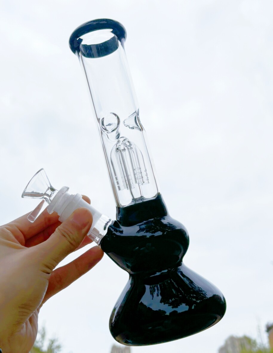 10 » Thick Glass Bong Tree Arm Perc Recycler Water Pipe Hookah Bubbler Black