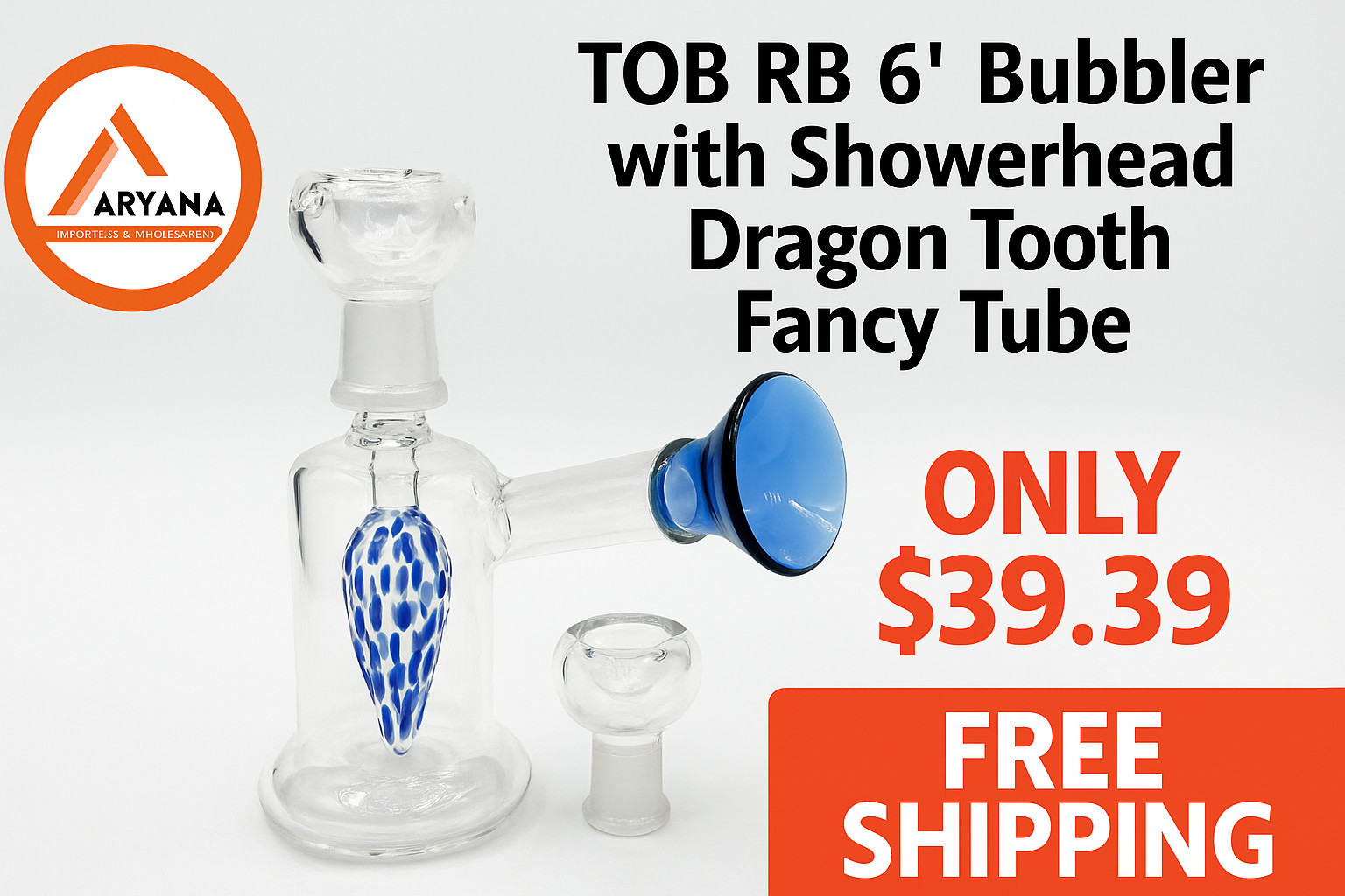 TOB RB 6&Prime; Bubbler with Showerhead Dragon Tooth Fancy Tube – Premium Glass Bong –