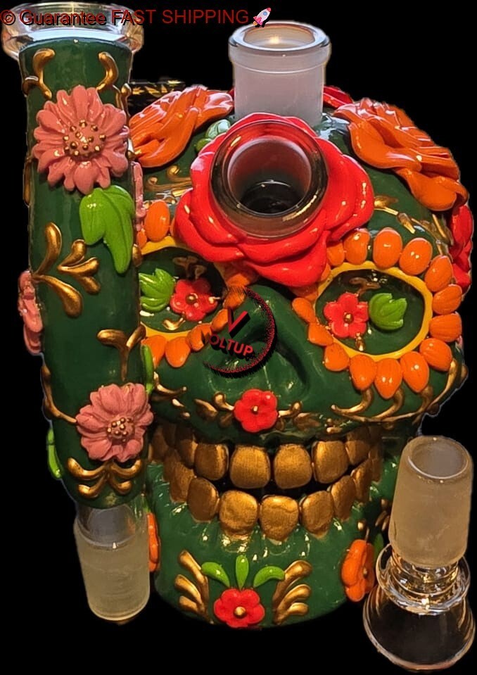 Phoenix Star 3D Water Bong Dia de los Muertos Skull 11&Prime; +Free Tray AUTHENTIC ✅✅✅