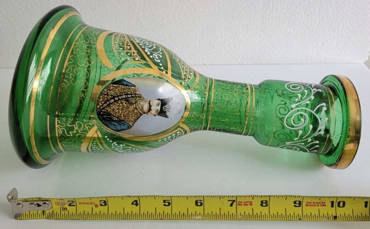 VINTAGE BOHEMIAN GLASS HAND PAINTED HOOKAH BASE BOTTLE ISLAMIC KINGS PORTRAIT