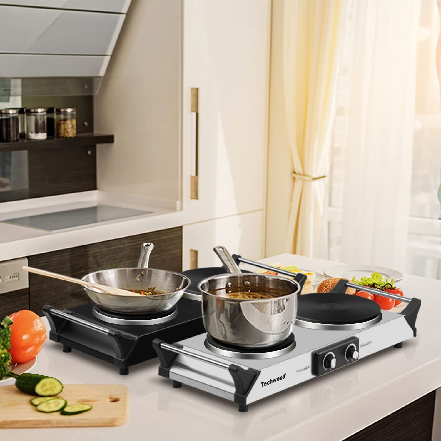 Hot Plate, Techwood Double Burner for Cooking, 1800W Countertop Electric Stov…