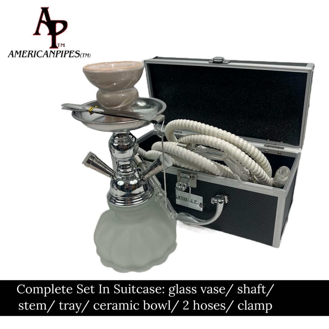 INHALE®️10 INCH 2 HOSE AVALANCHE SMALL PUMPKIN HOOKAH IN A HARD SUITCASE(white)