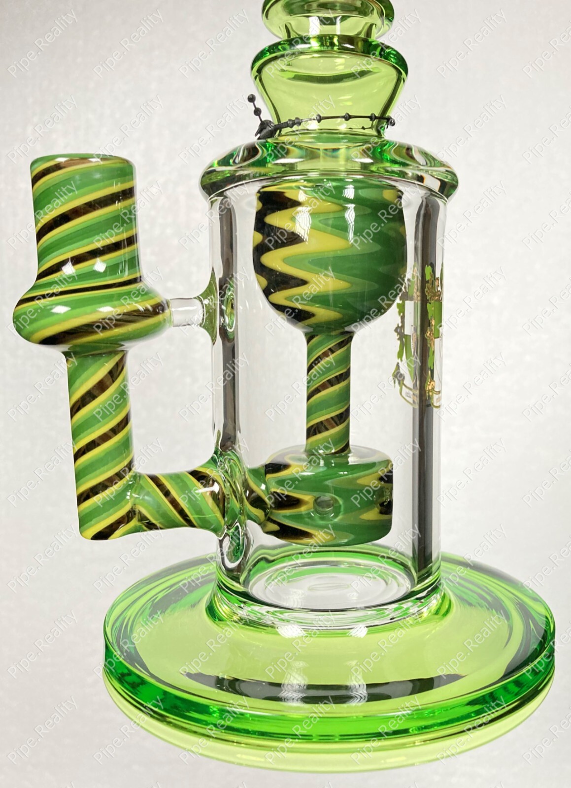 8&Prime; Green Smoke Yellow Torus Recycler Showerhead Perc Bubbler 14mm American Rod