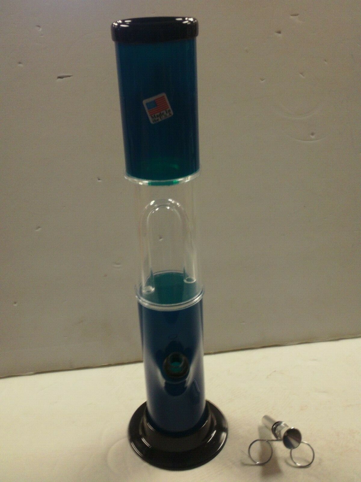 13.5&Prime; ACRYLIC PLASTIC STRAIGHT HOOKAH WATER PIPE MADE USA – AQUA- PULL BOWL