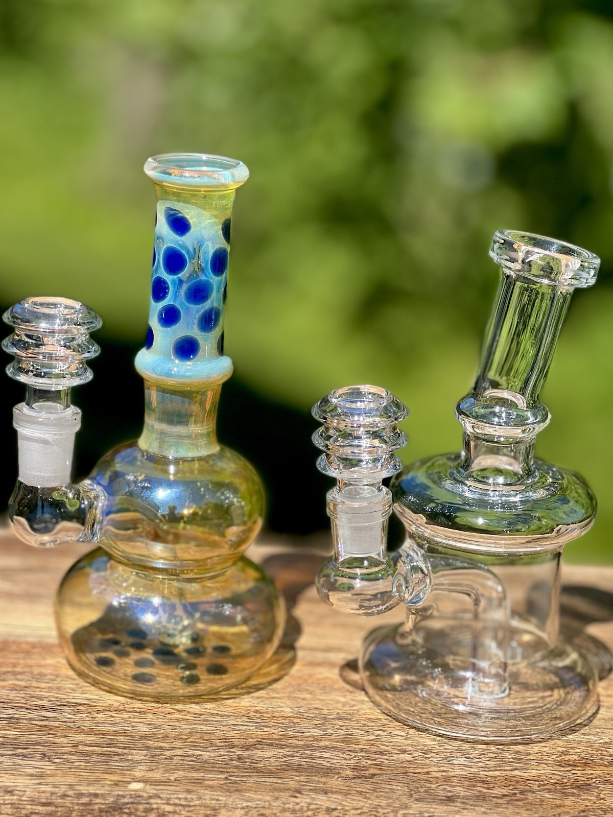 2 Set 6” Mini Glass Water Pipe Bubbler Bong Glass Portable Hookah Clear + Neon