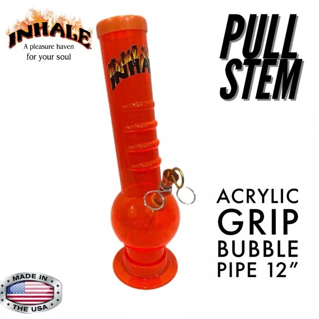 INHALE®️12&Prime; BUBBLE GRIP ACRYLIC HOOKAH PIPE PULL STEM MADE IN THE USA