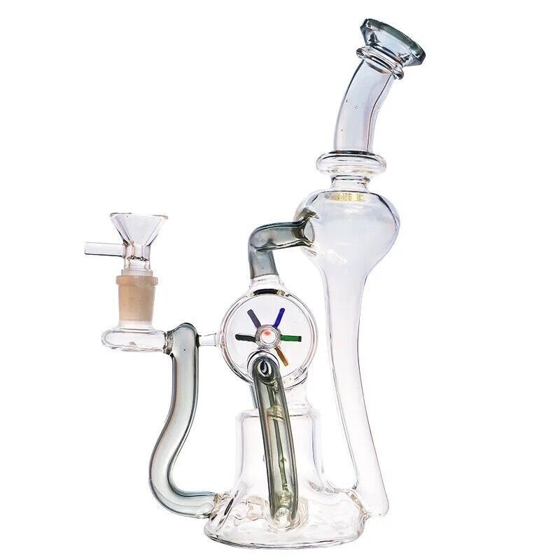 New Windmill Spin Glass Bong Percolator Water Pipe Pyrex Hookah Bubbler W/Bowl
