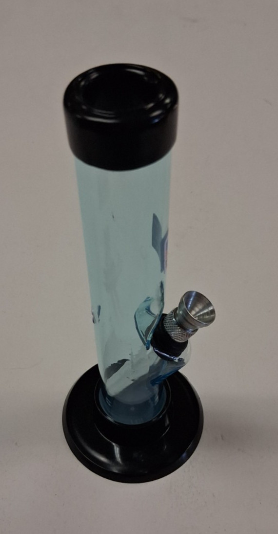 6&Prime; ACRYLIC PLASTIC STRAIGHT THUMB CARB WATERPIPE BONG HOOKAH CLEAR LBLUE 1&Prime;M