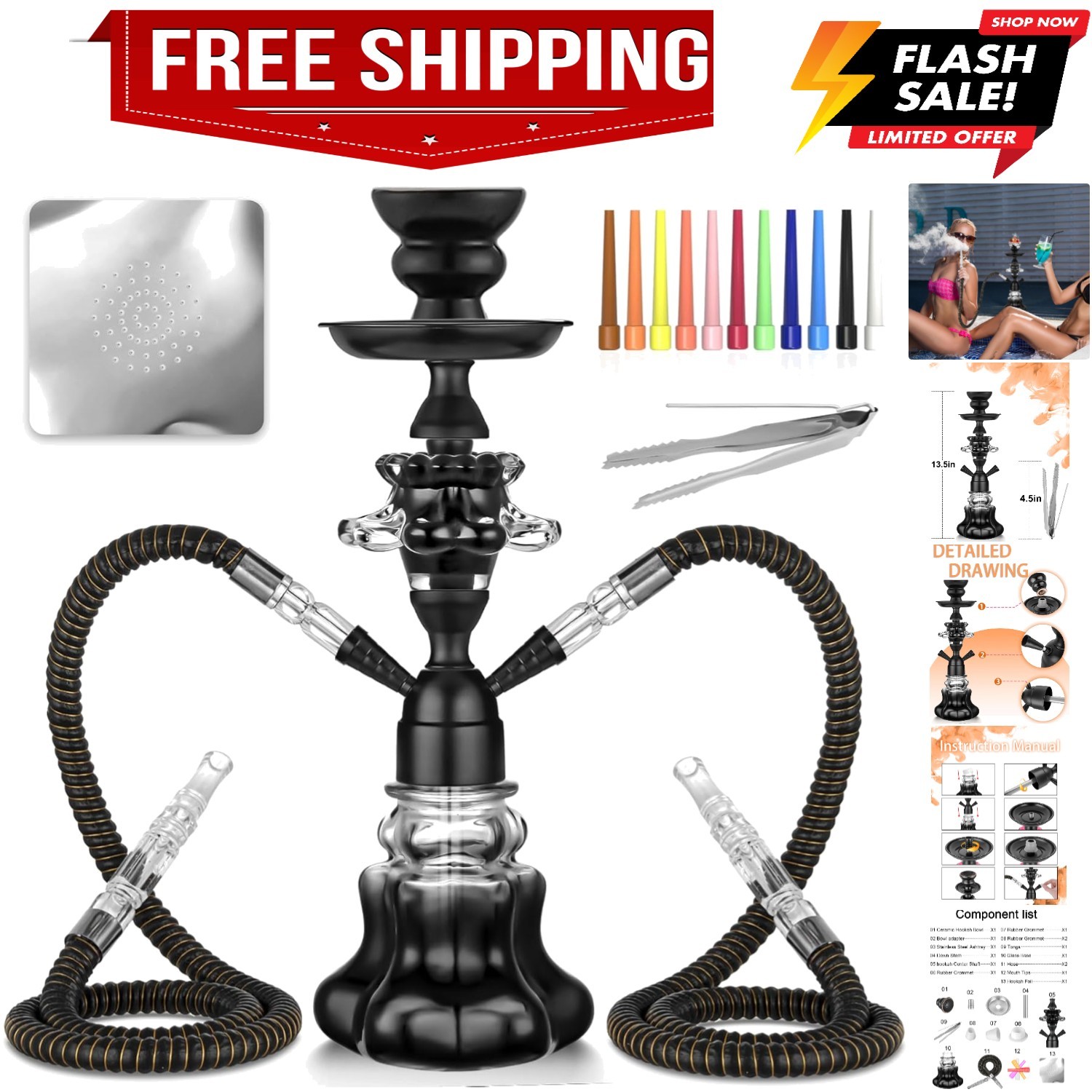Hookah Set With Everything 14 » Shisha Hookah Complete Set – Glass Flower Vas…