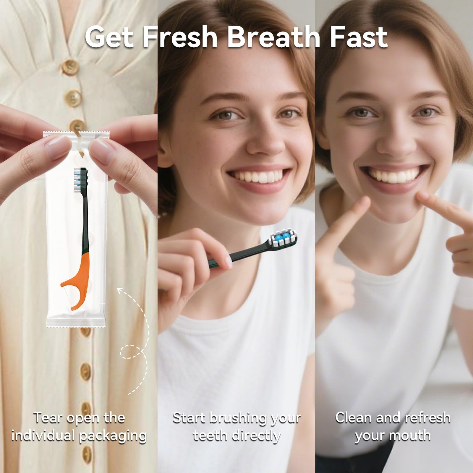 12Pack Disposable Toothbrushes with Toothpaste + Pick + Floss + Tongue Scrape…