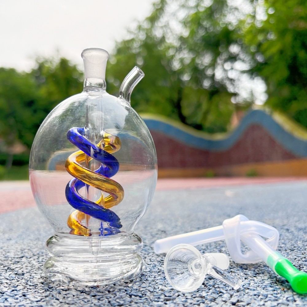 4.5 » Mini Spiral Coil Glass Bong Portable Water Pipe Hookah w/10mm Bowl & Hose