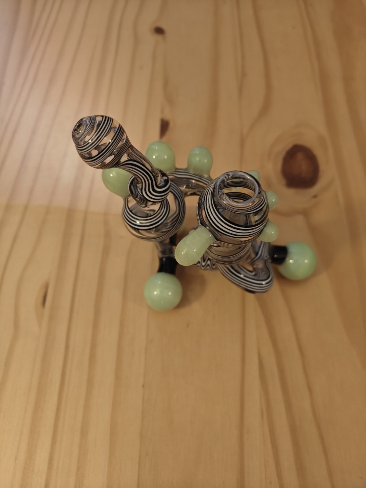 Clayball Glass Tripod In-Line Recycler Black/White Slime Green Feet