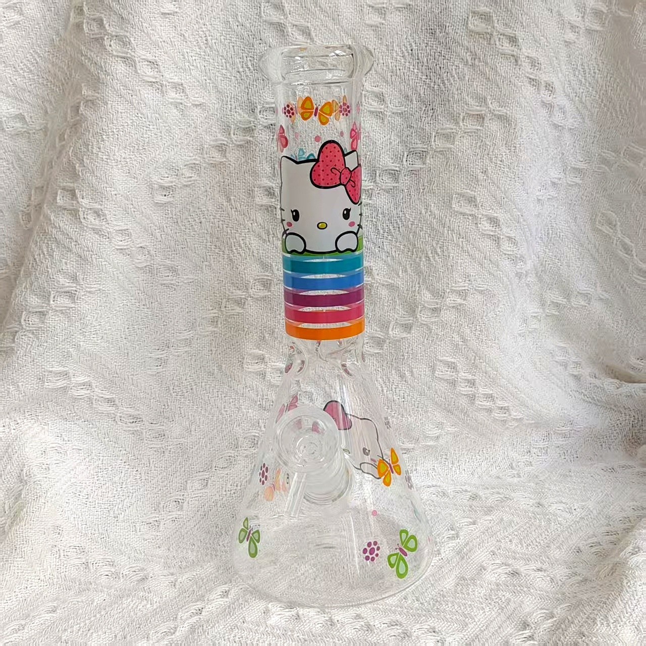 10&Prime; HI kitty Glass Bong Smoking Thick Water Pipe Rainbow Hookah Randomly send