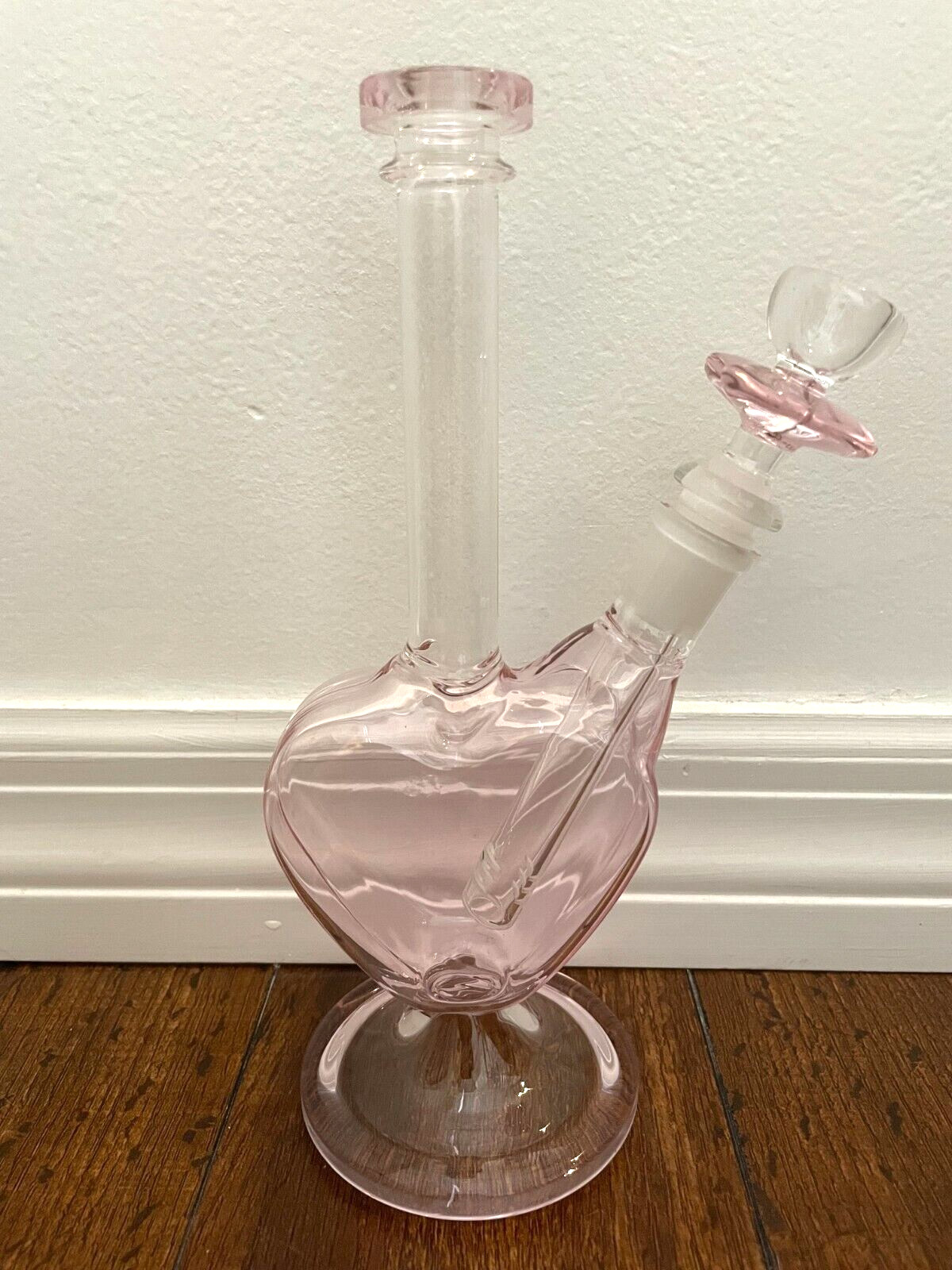 9.25” Premium Glass Water Pipe Pink Heart 14mm