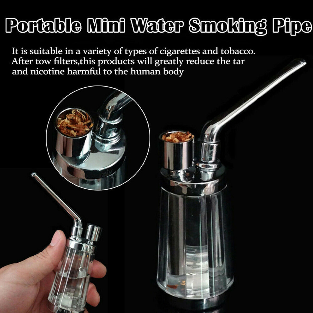 Portable Mini Small Smoking Tobacco Pipe Water Bong Smoke Hookah Shisha Pipes S+