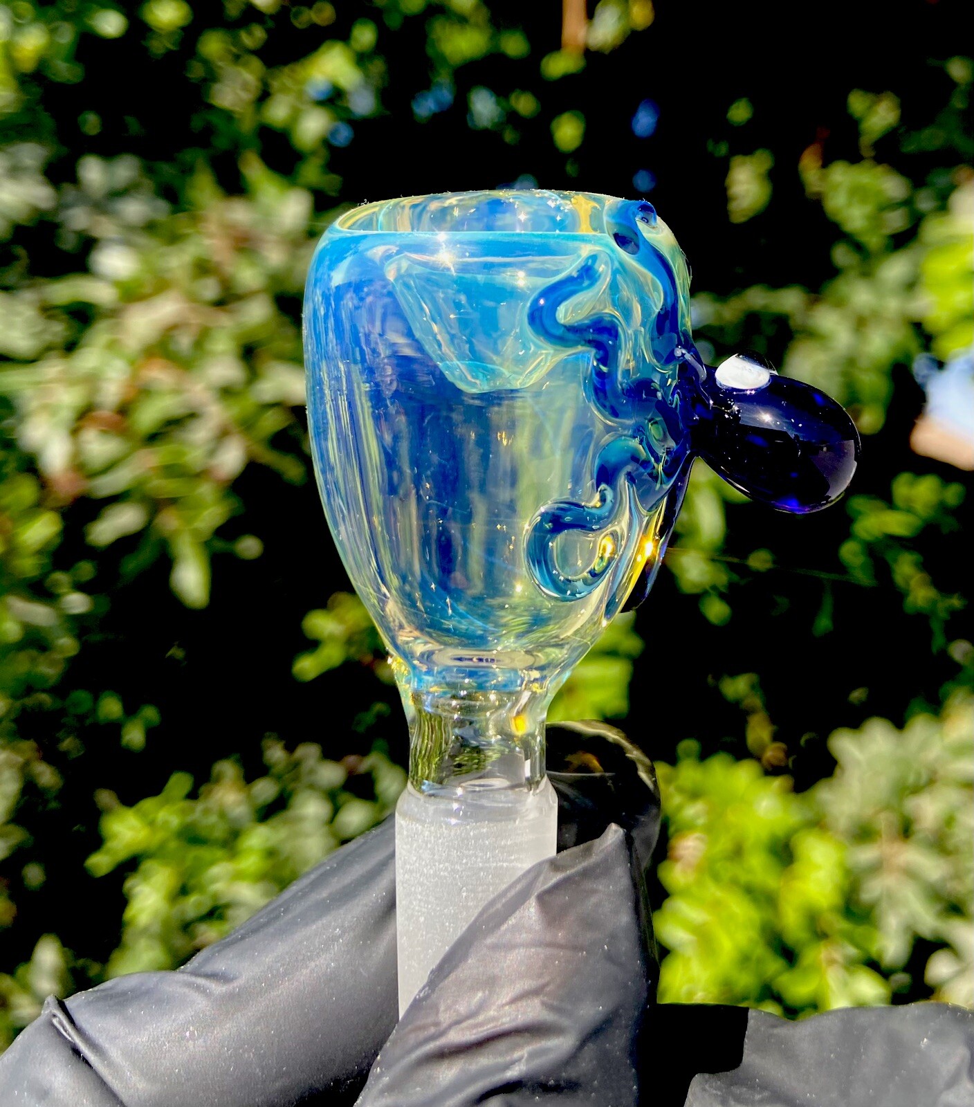 14mm Glass Bowl Silver Fumed Blue Octopus