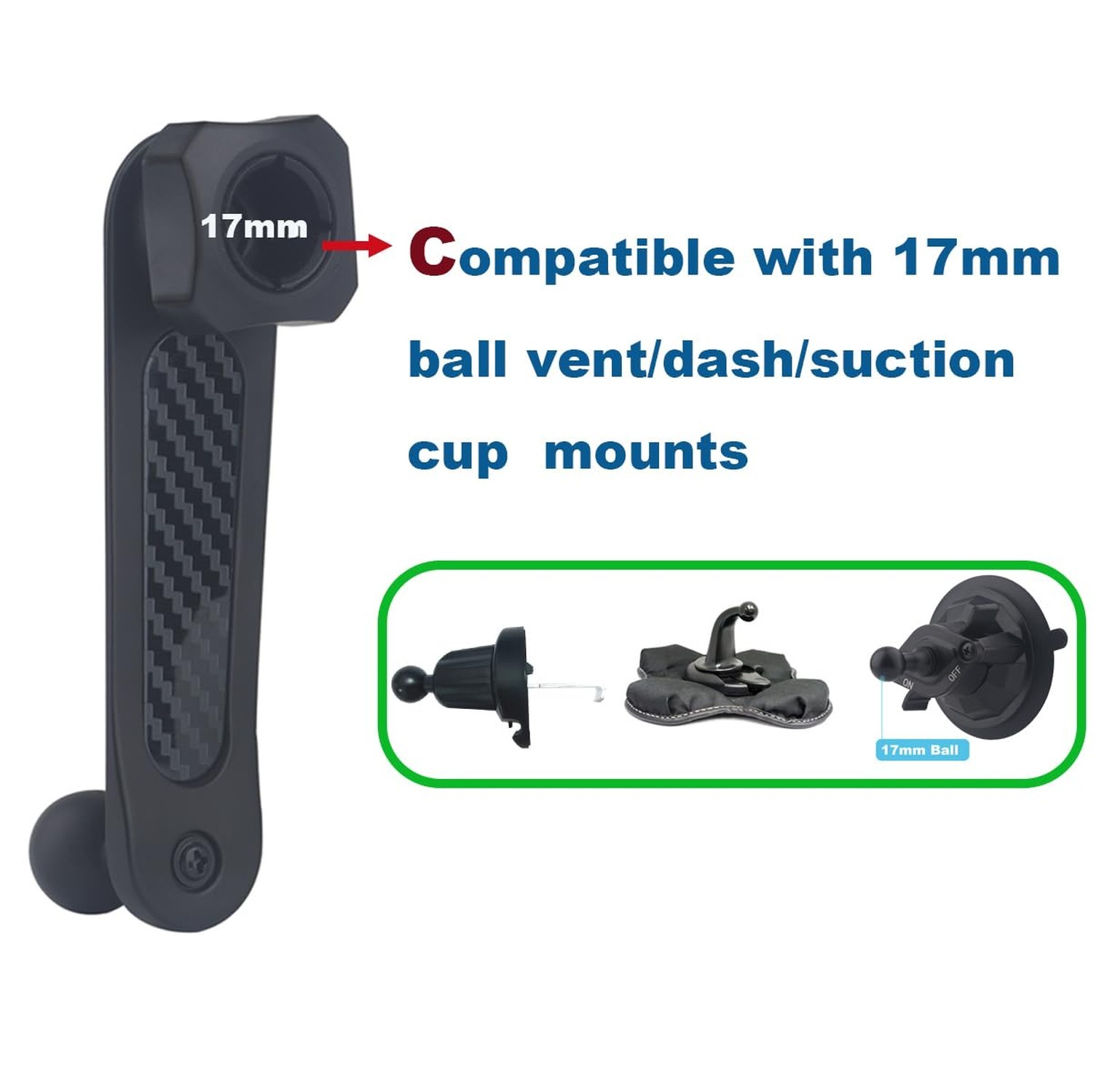 Aluminium 17mm/0.67&Prime; Ball Mount Extension Arm, Solid 17mm Vent Clip Ball Exte…