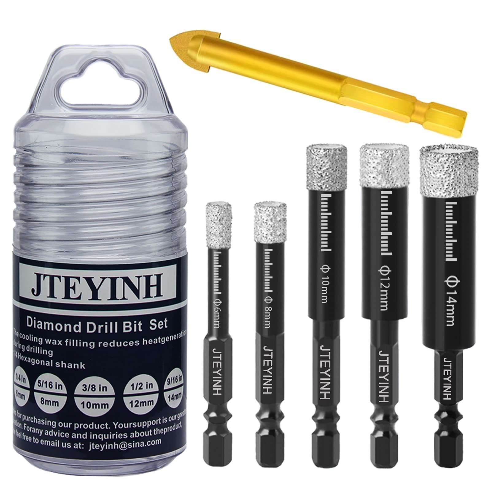 6 PCS Dry Diamond Drill Bits Set，Diamond Hole Saw Set for Granite, Glass,