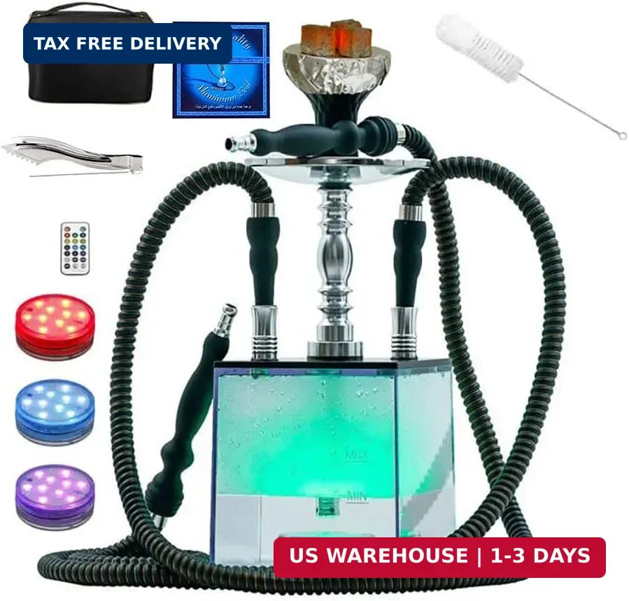 2 Hose Hookah Set,Portable Micro Modern Cube Acrylic Hookah with Silicone Hookah