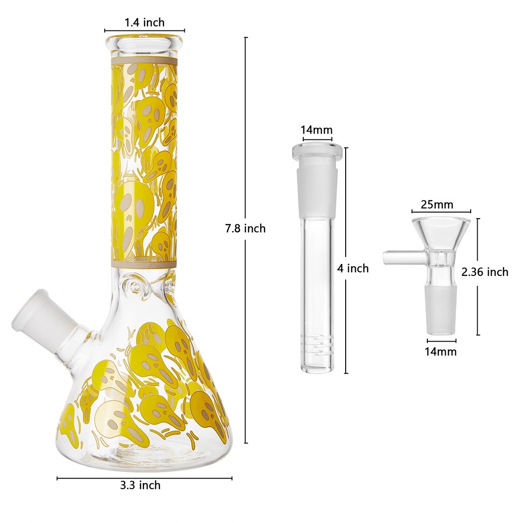 7.8&Prime; Skull Fluorescent Glass Bong Glass Water Pipe Smoking Tobacco Beaker 14MM