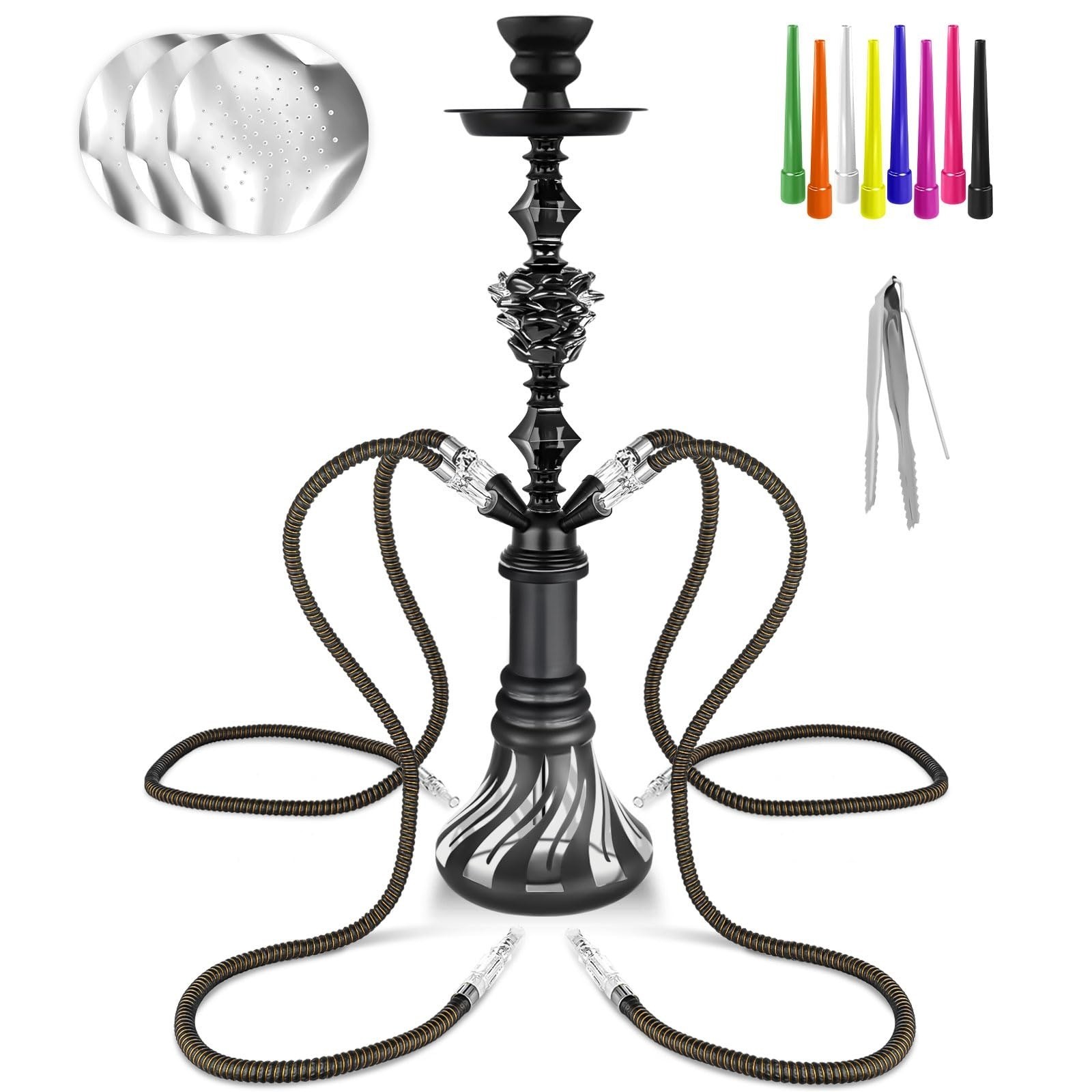 HOKASET 4 Hose Hookah Set 21&Prime; with Ceramic Bowl & Accessories – Deep Purple