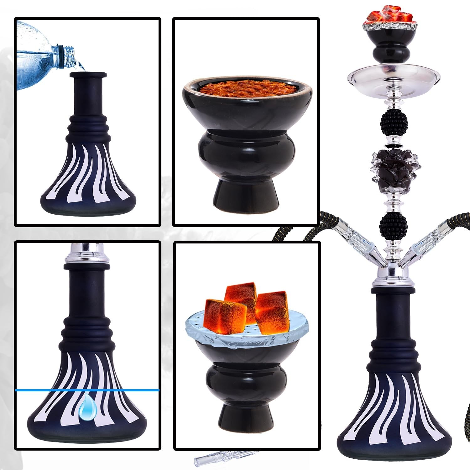 Premium 21&Prime; Hookah Set – Complete Shisha Kit with Glass Vase, 4 Hoses, Bowls & C