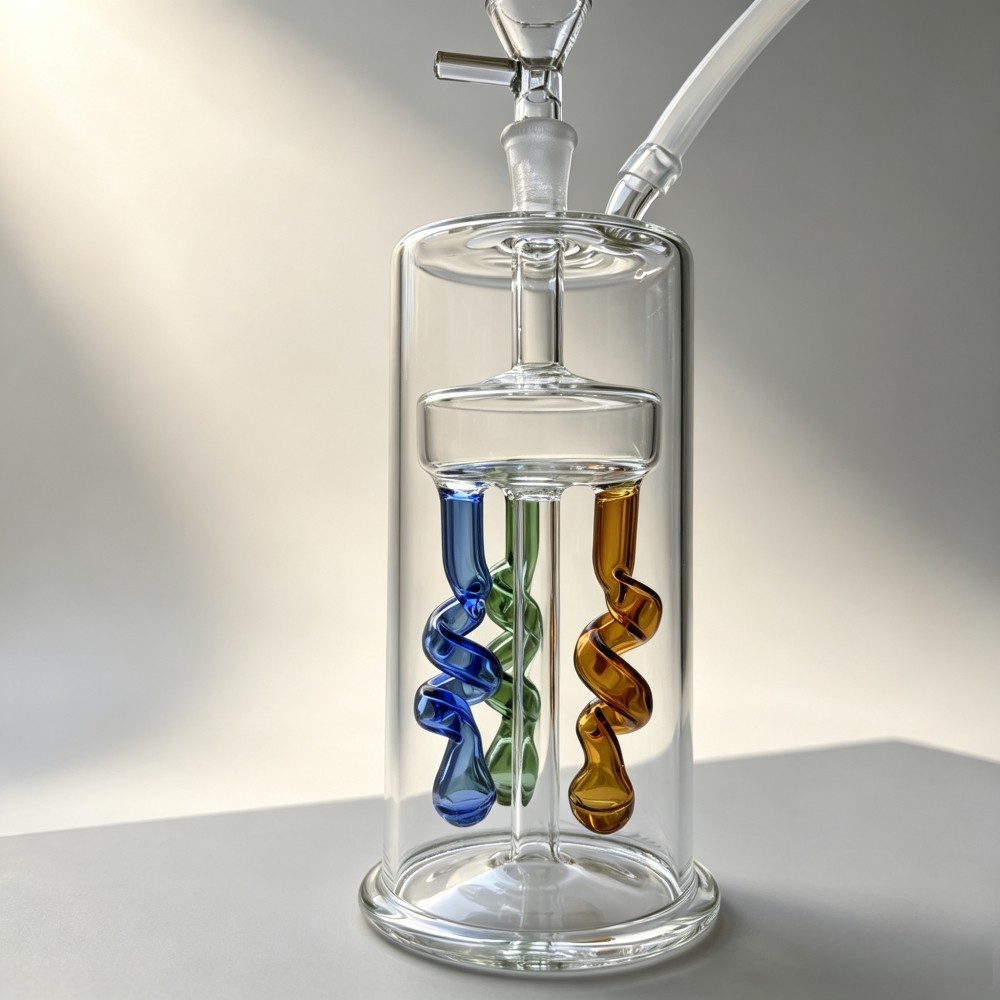 6 » Spiral Coil Perc Glass Bong Portable Water Pipe Hookah with 10mm Bowl & Hose